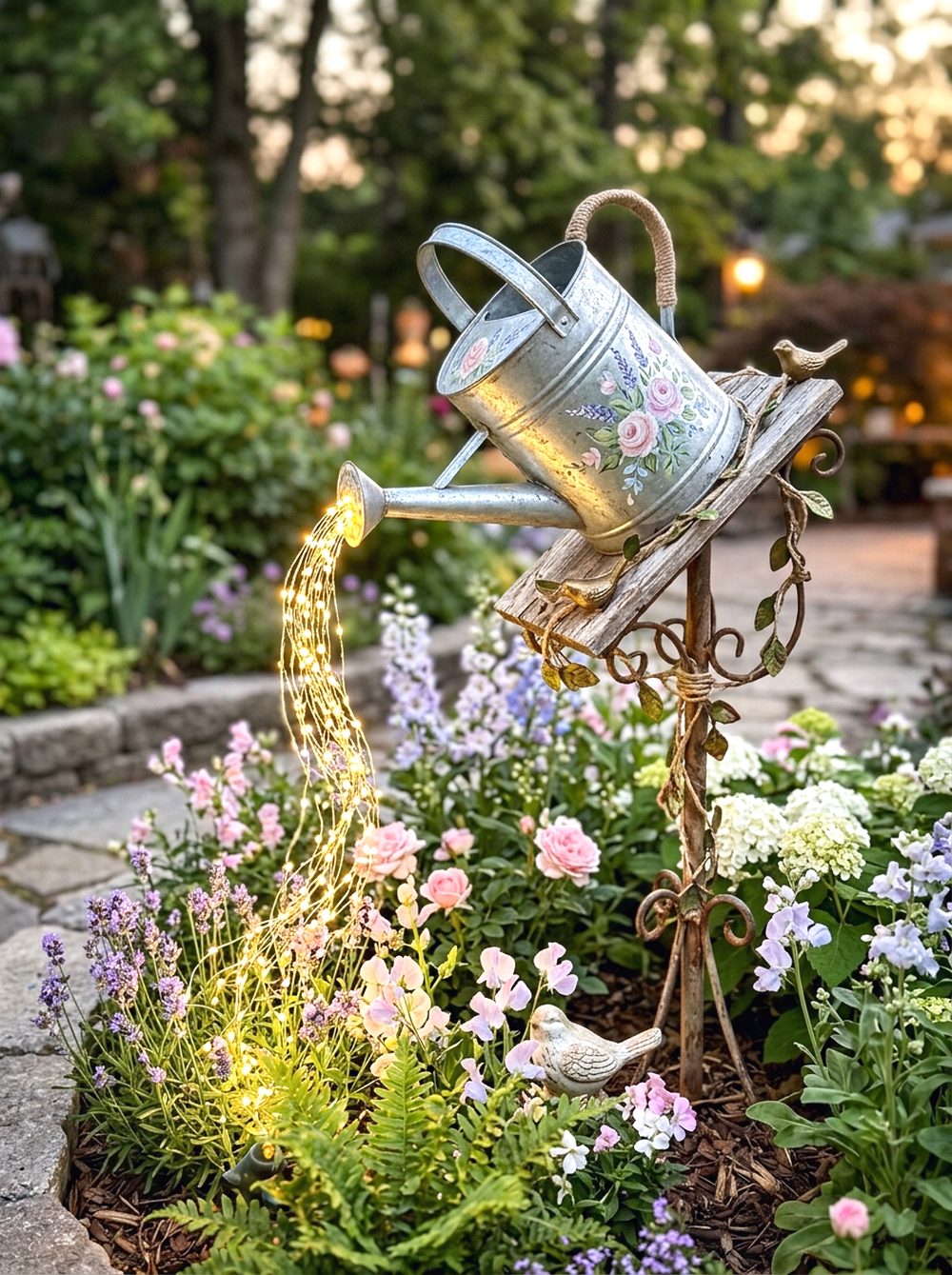 Lighted Watering Can Display