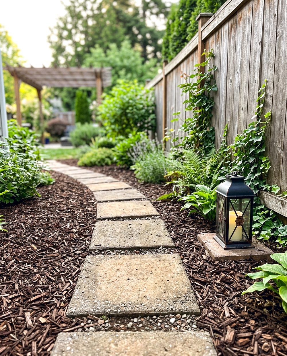 Mulch and Paver Path
