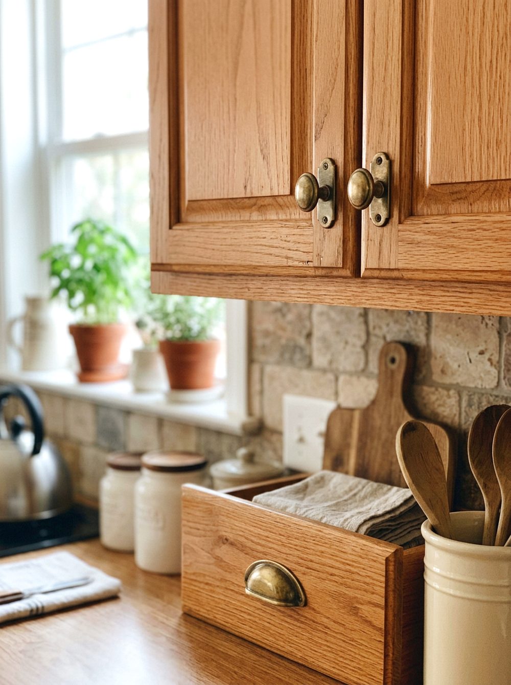 Oak Cabinet Hardware Swap