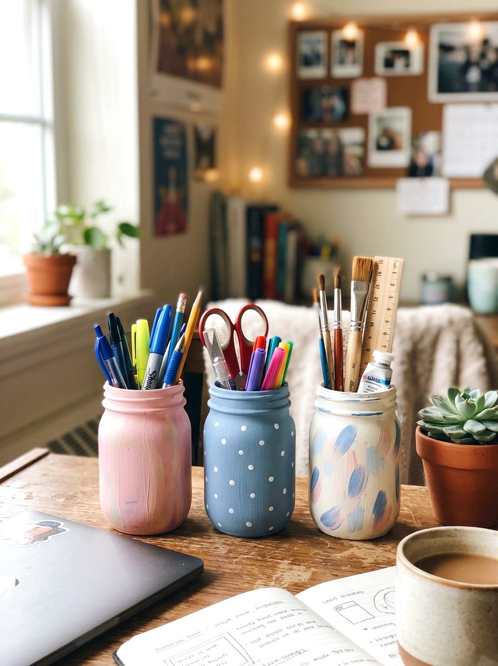 Painted Desk Organizer Jars