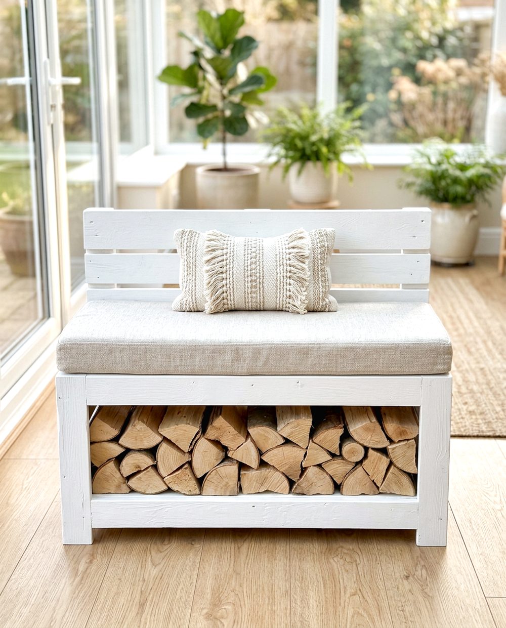 Painted White Storage Bench