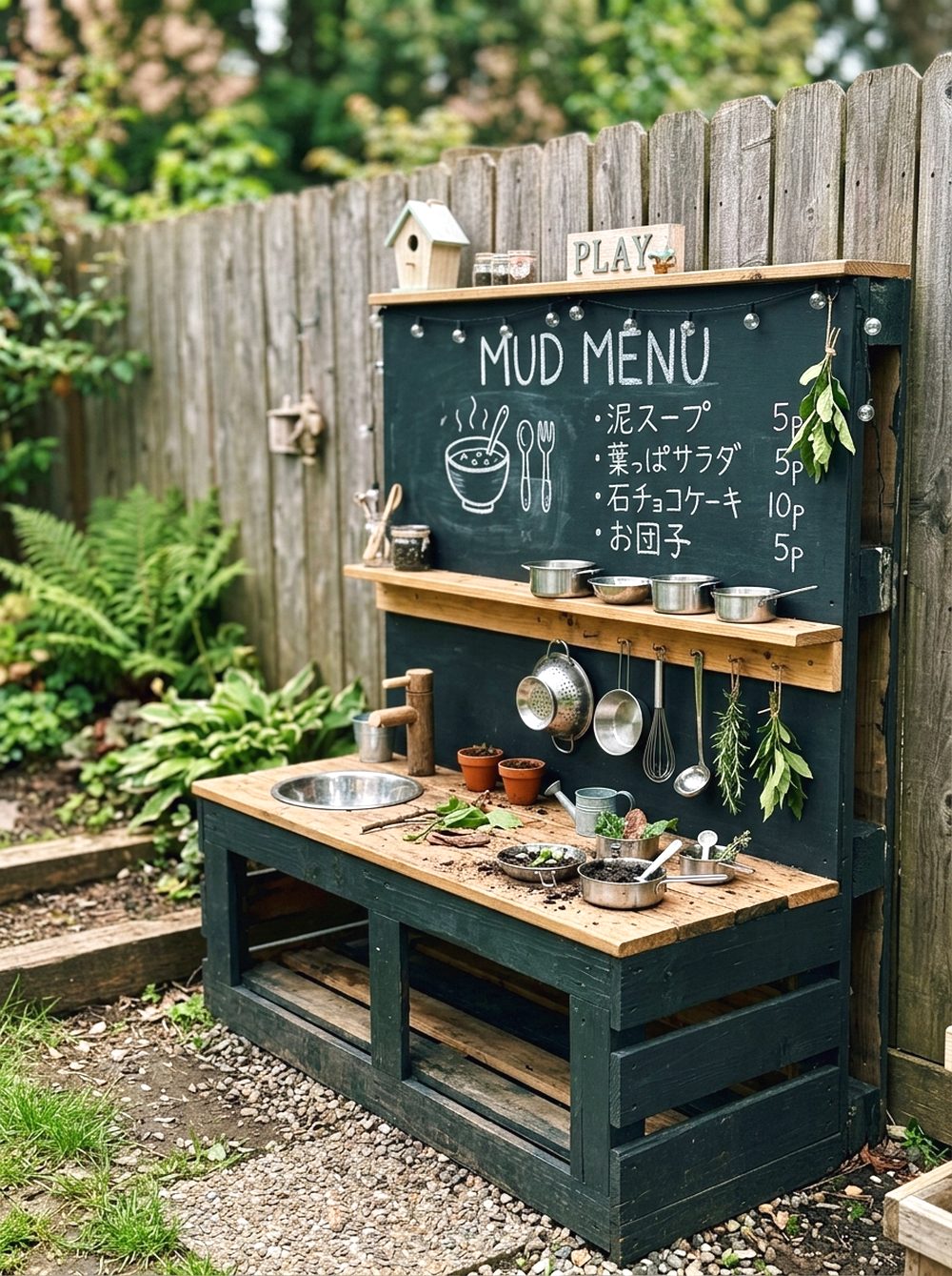 Pallet Mud Kitchen With Blackboard Back