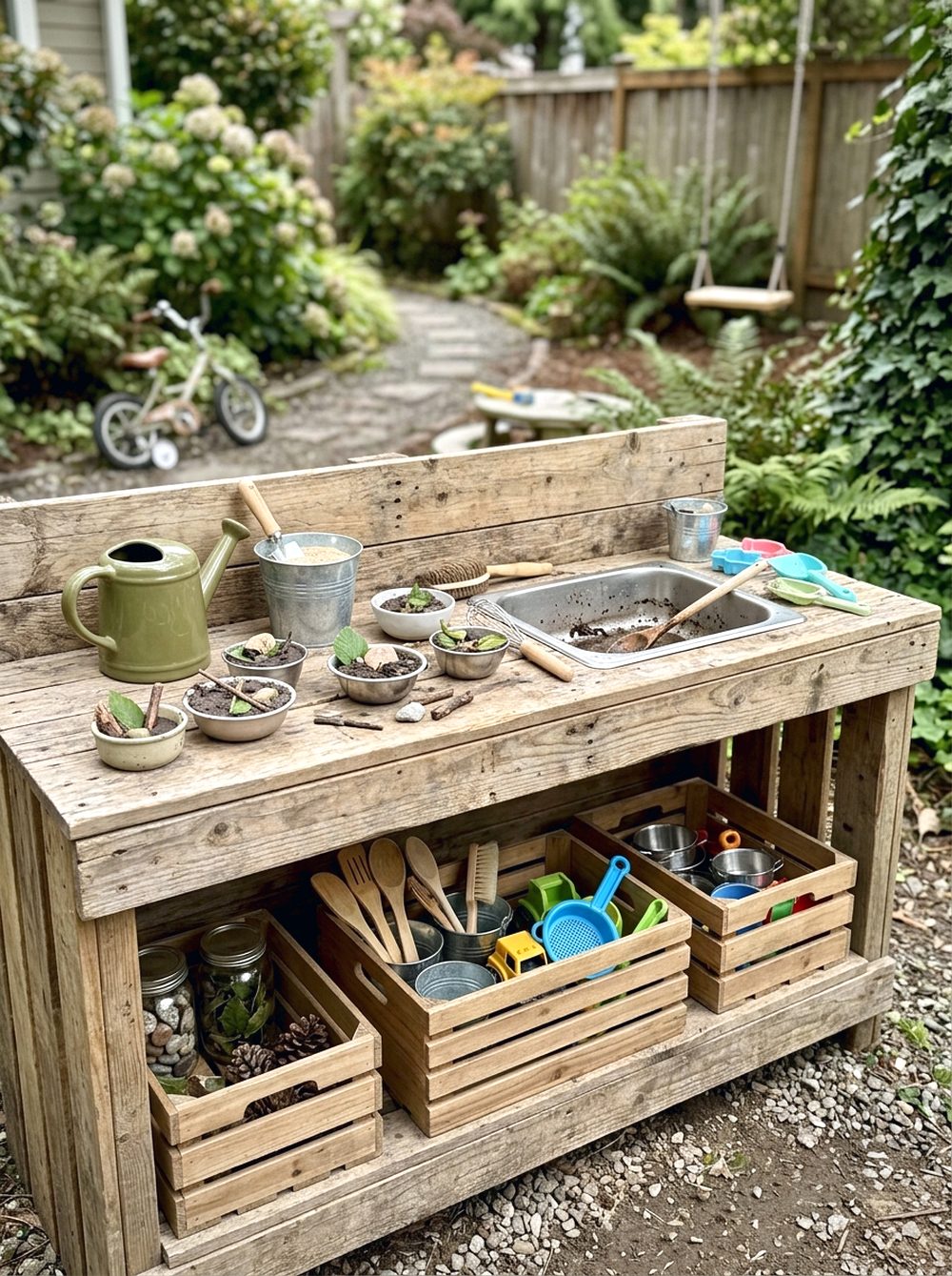 Pallet Mud Kitchen With Crate Storage