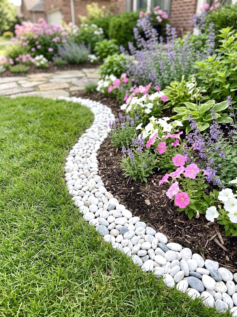 Pebble Border Around Flower Beds