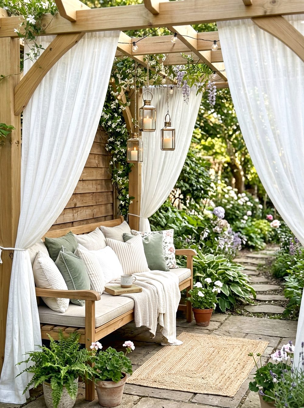 Pergola Seating With Curtains