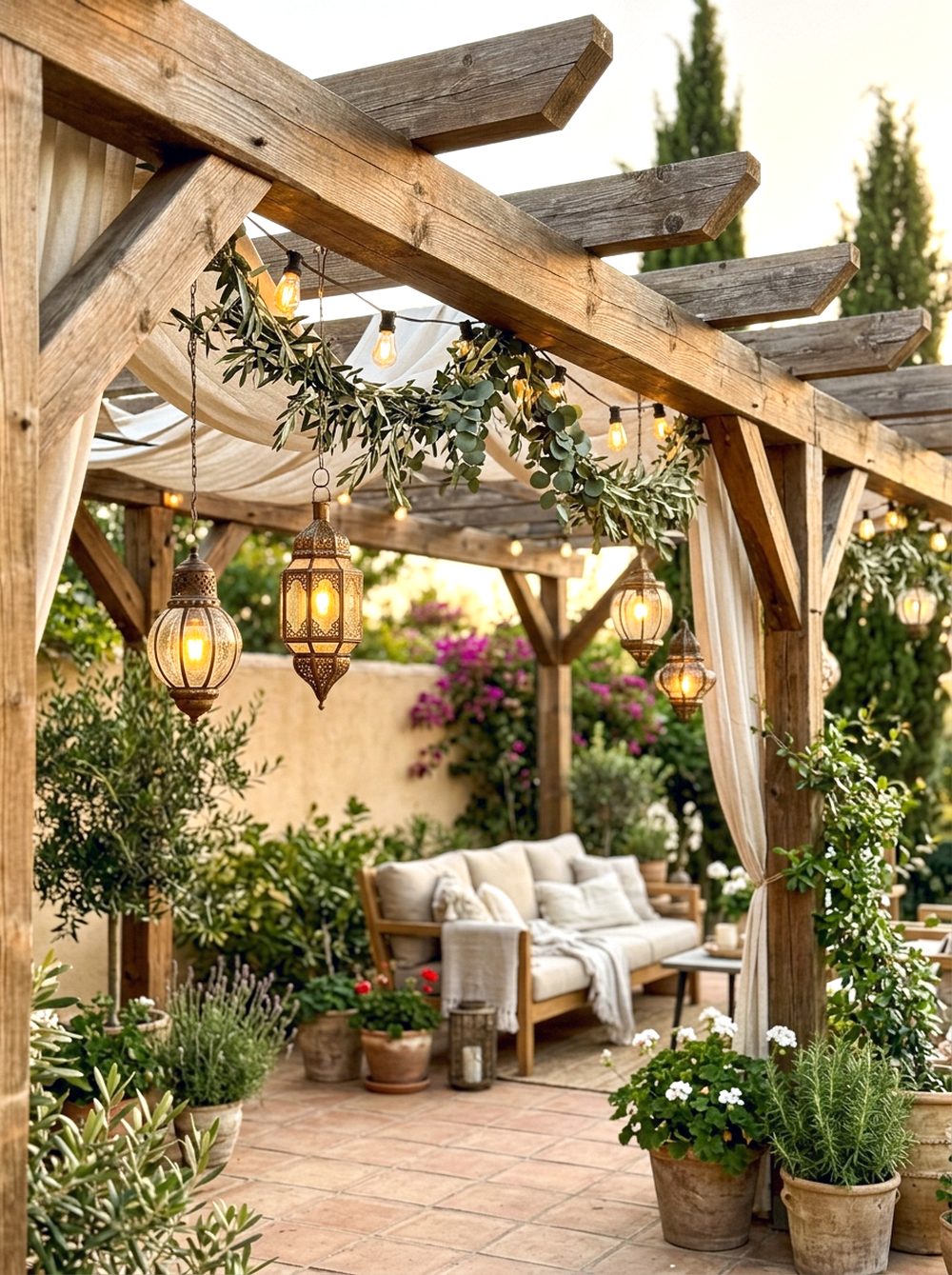 Pergola With Hanging Lanterns
