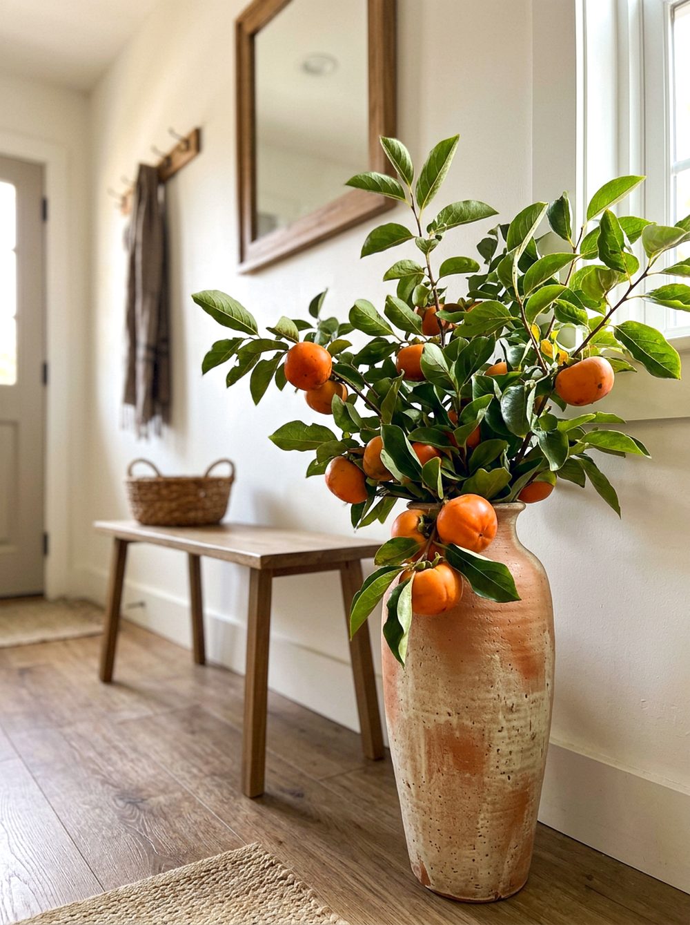 Persimmon Branches in a Tall Vase
