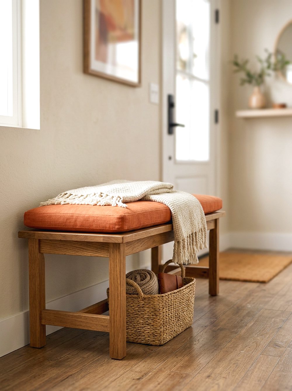 Persimmon-Coloured Entryway Bench