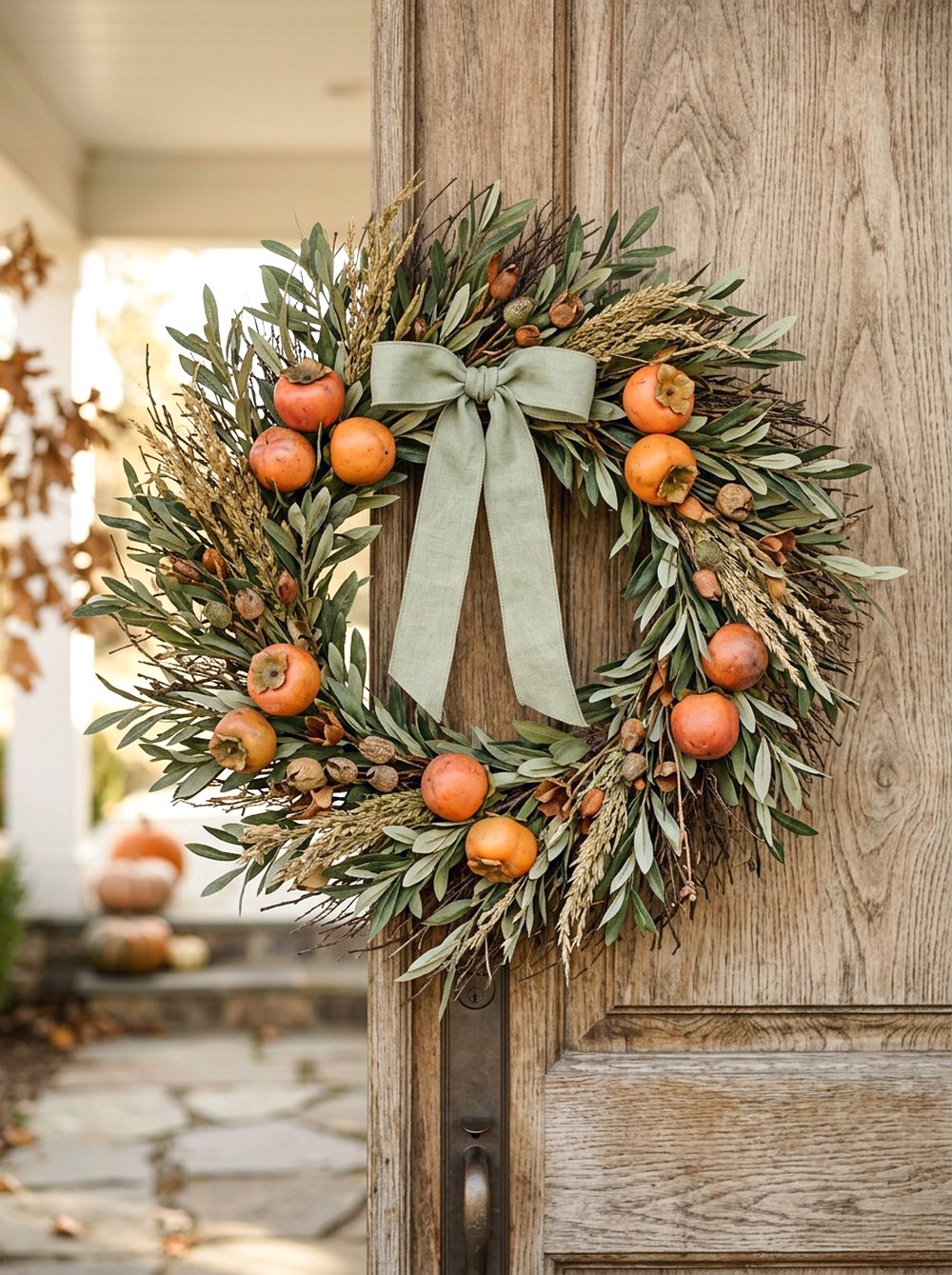 Persimmon Wreath on the Front Door