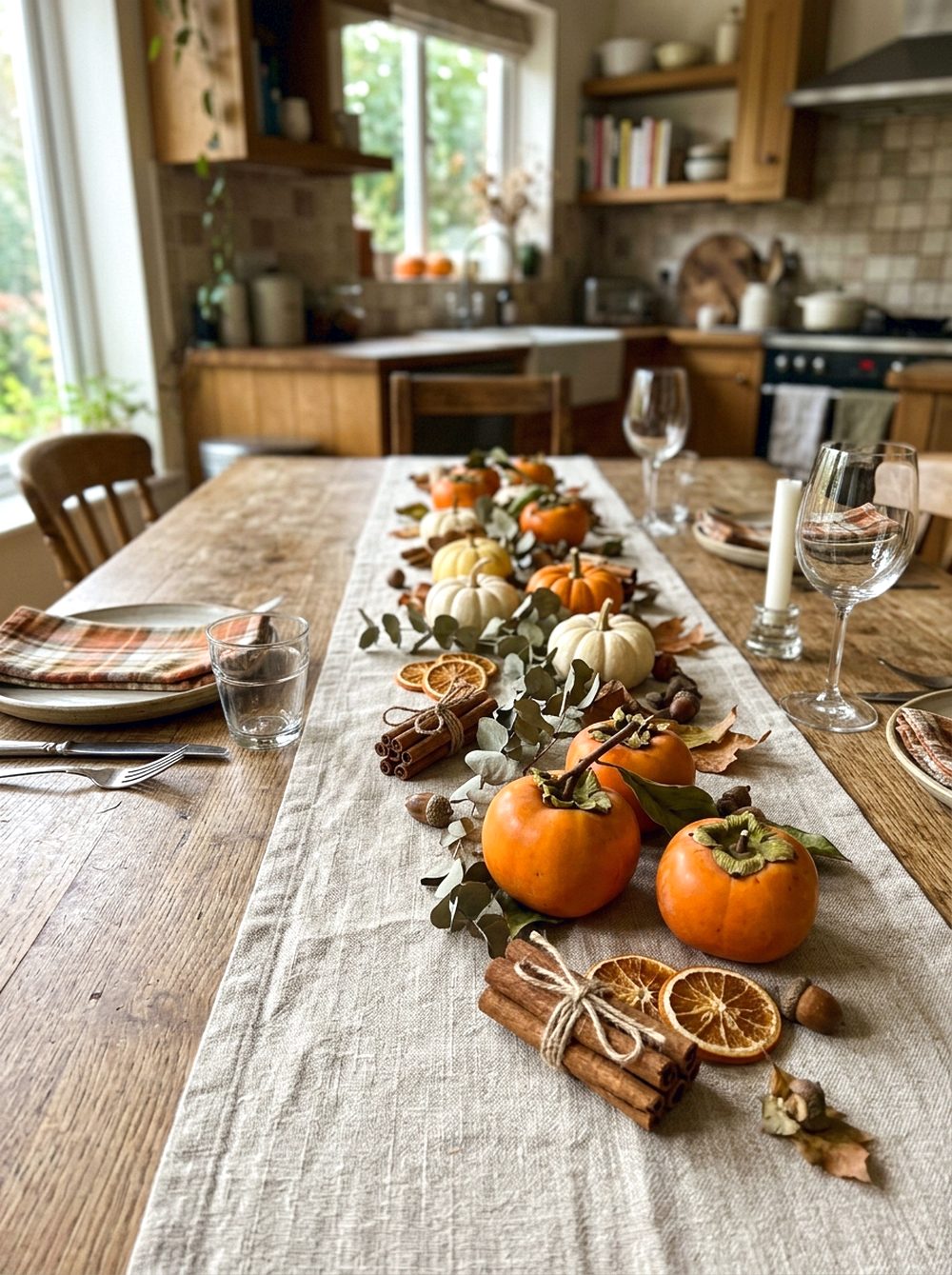 Persimmon and Cinnamon Table Runner Styling