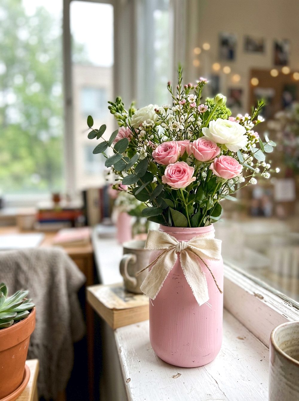 Pink Mason Jar Flower Vase