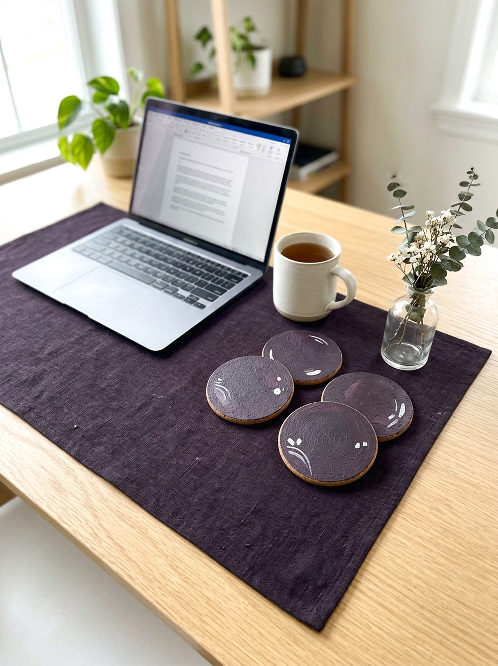 Plum Cork Coasters and Desk Mat