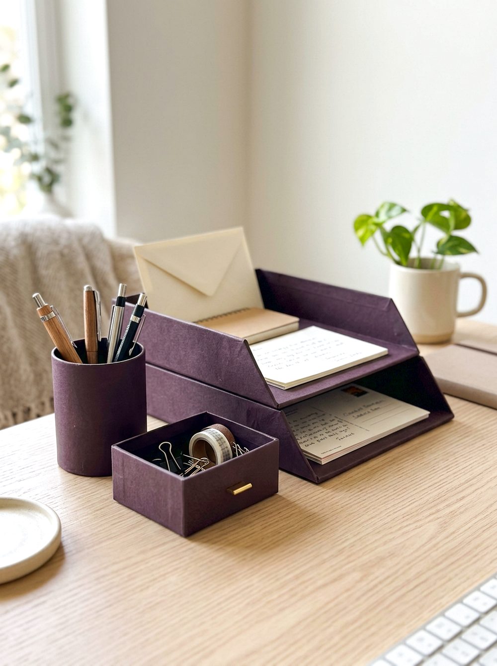 Plum Desk Organiser Set