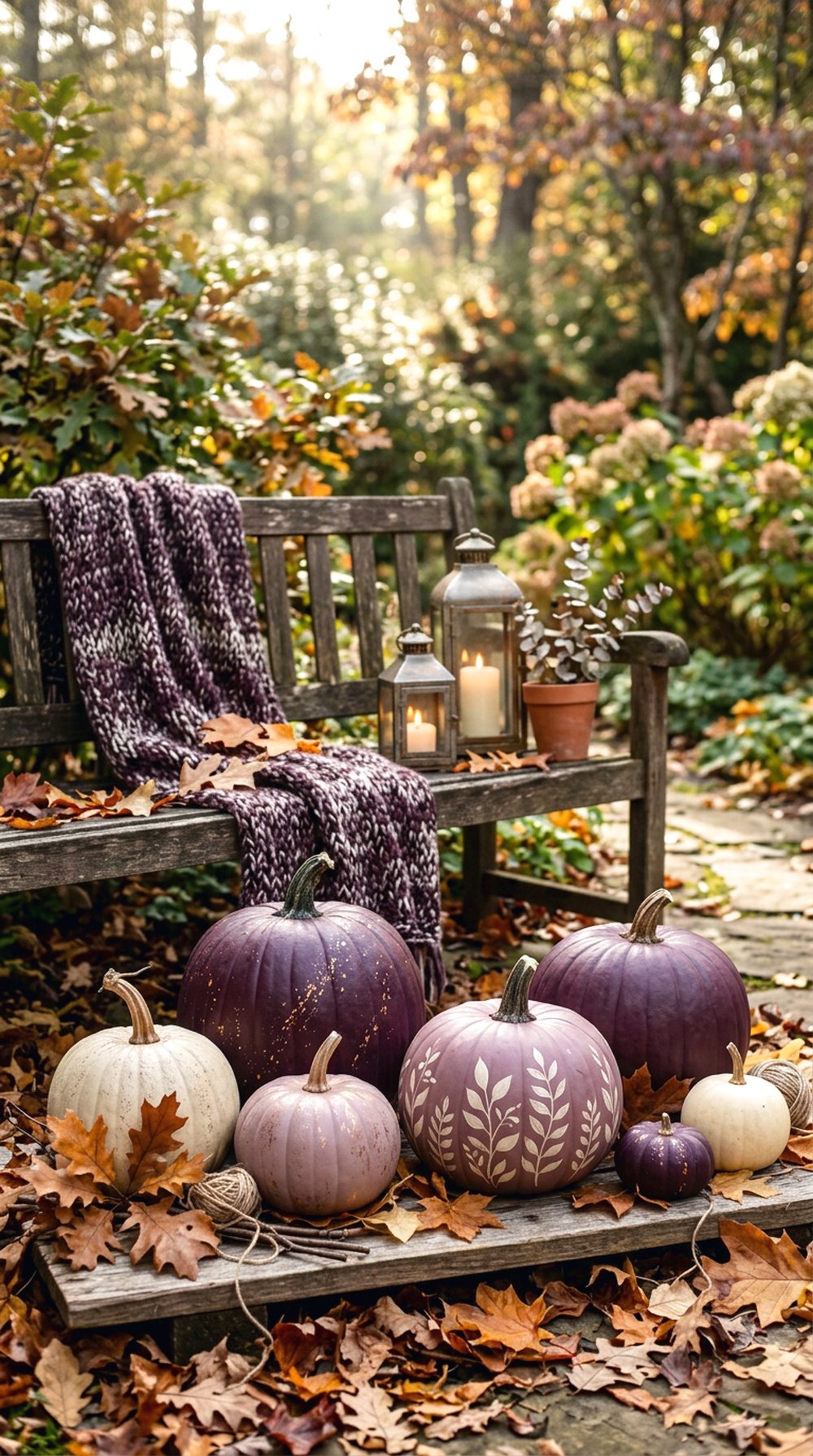 Plum-Painted Pumpkin Display