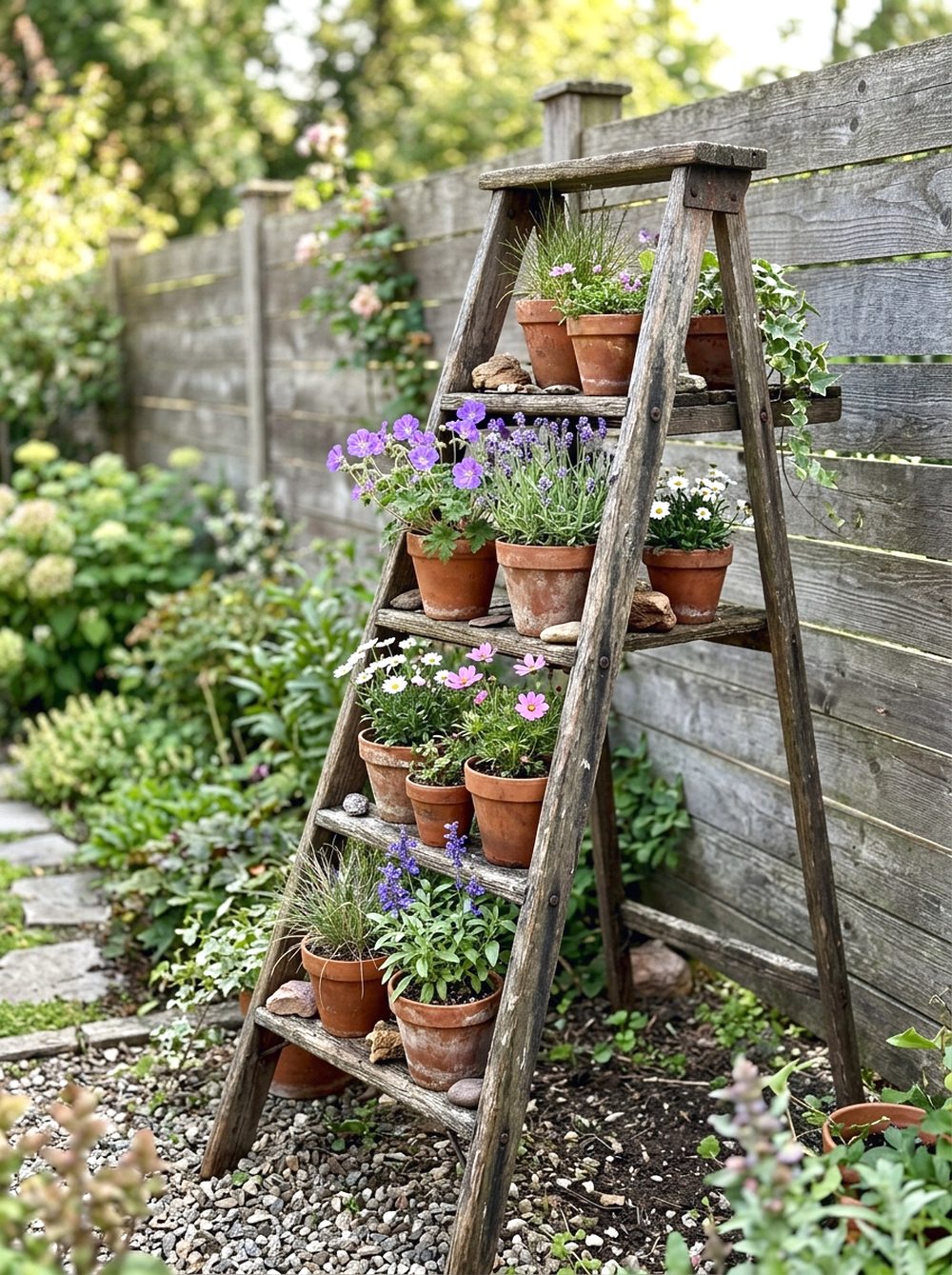 Reclaimed Ladder Flower Stand