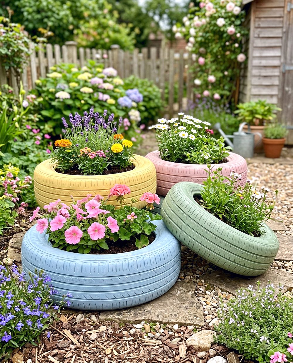 Recycled Tire Flower Planters