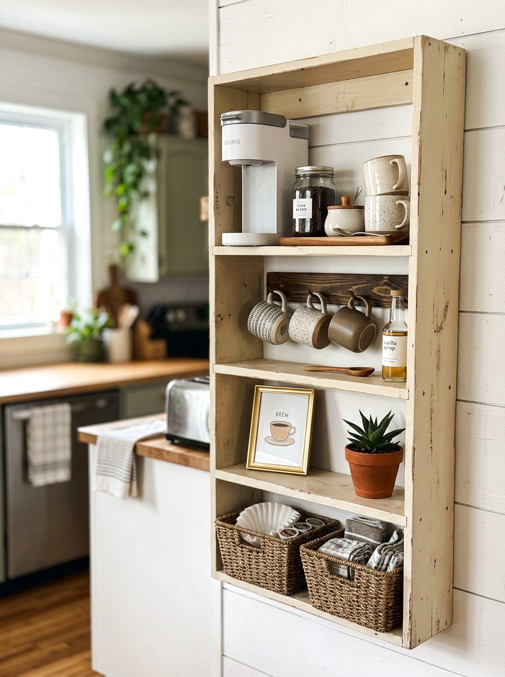 Repurposed Bookshelf Coffee Bar