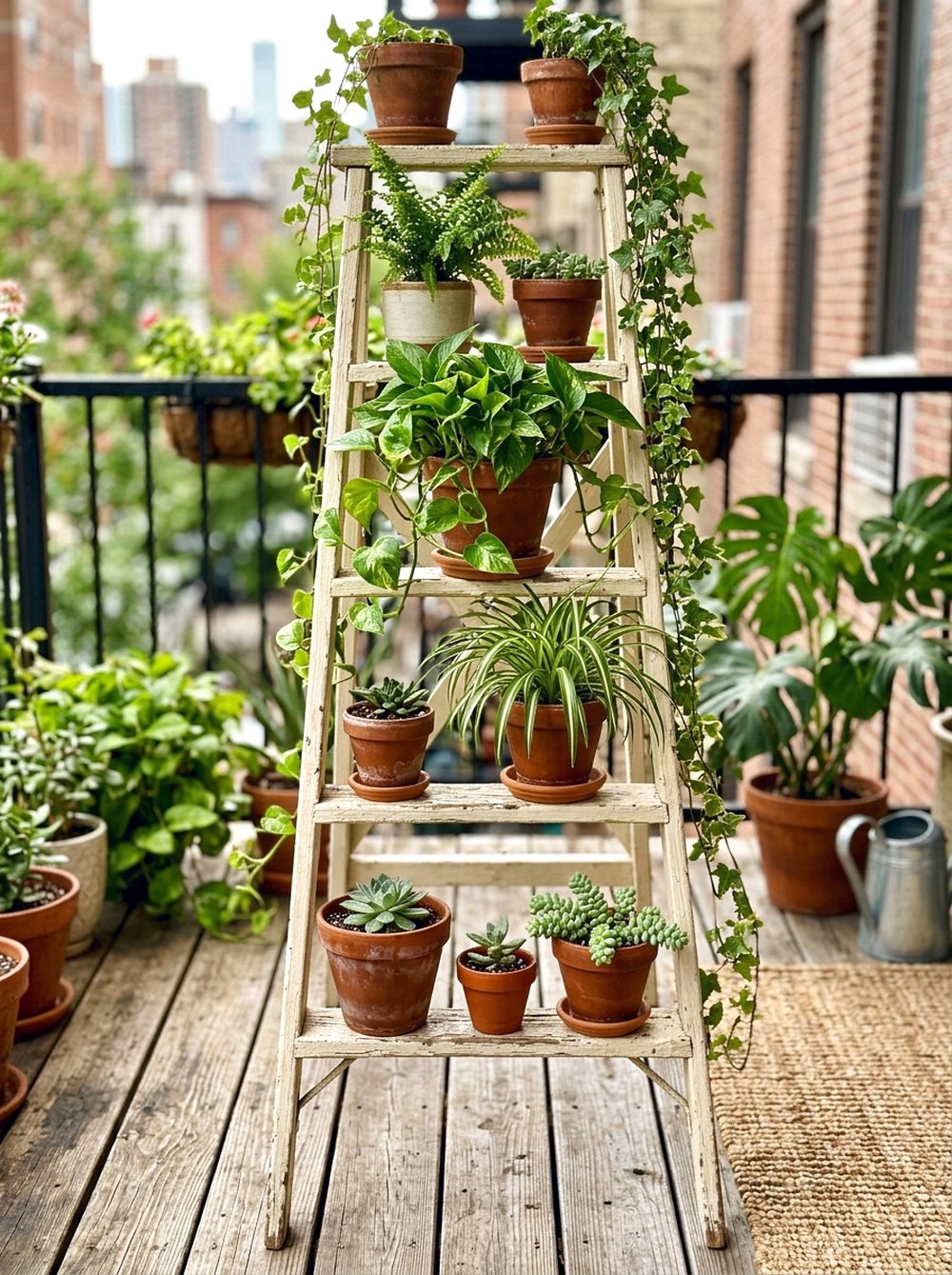 Repurposed Ladder Plant Stand