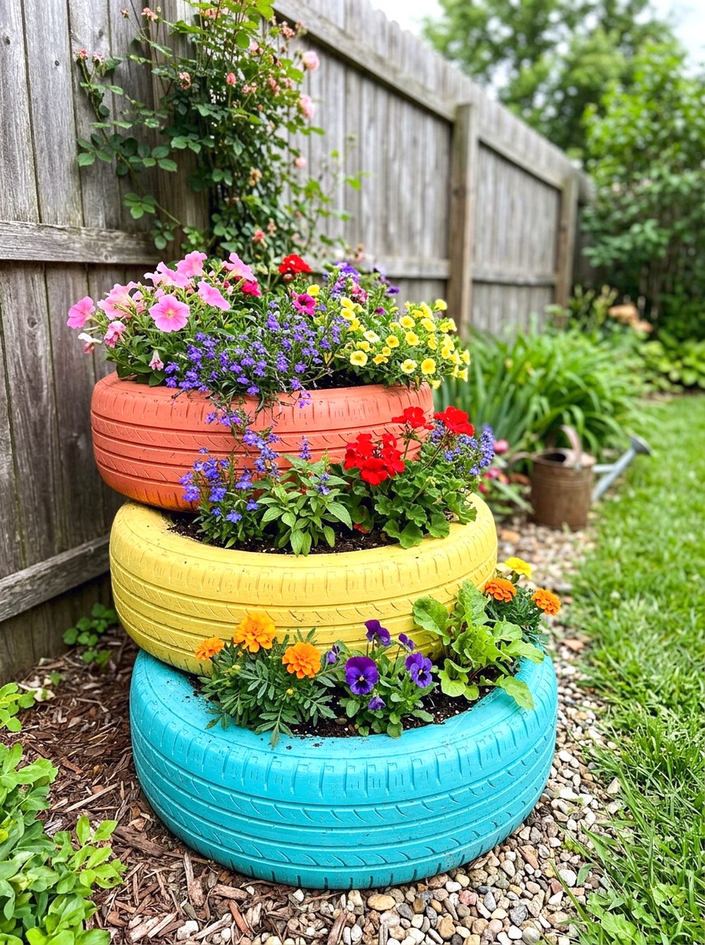 Repurposed Tire Flower Planters