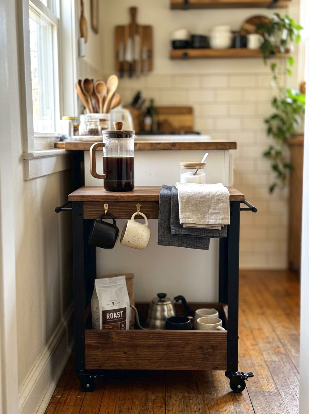 Rolling Coffee Cart Station