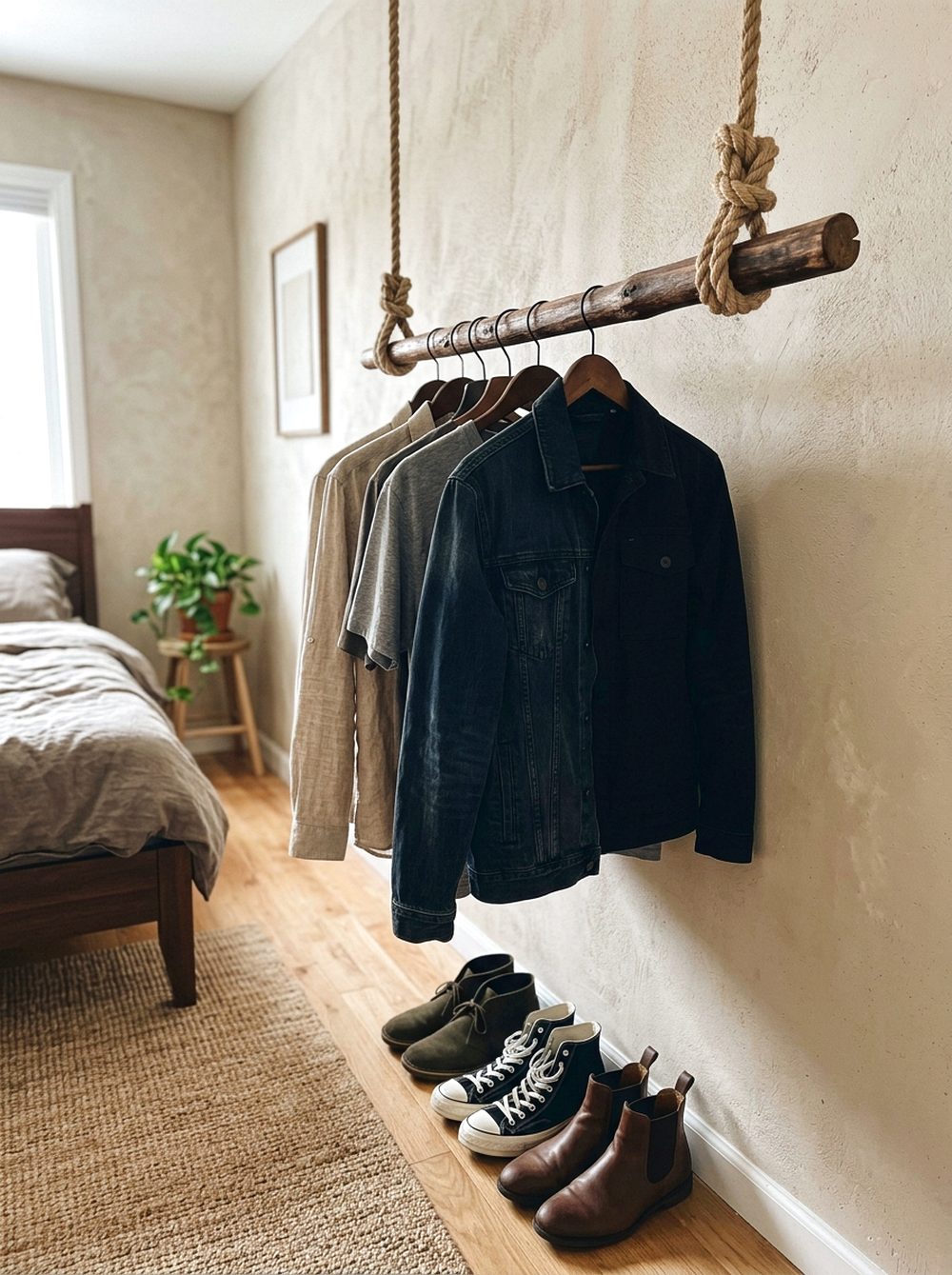 Rope and Wood Clothes Rack