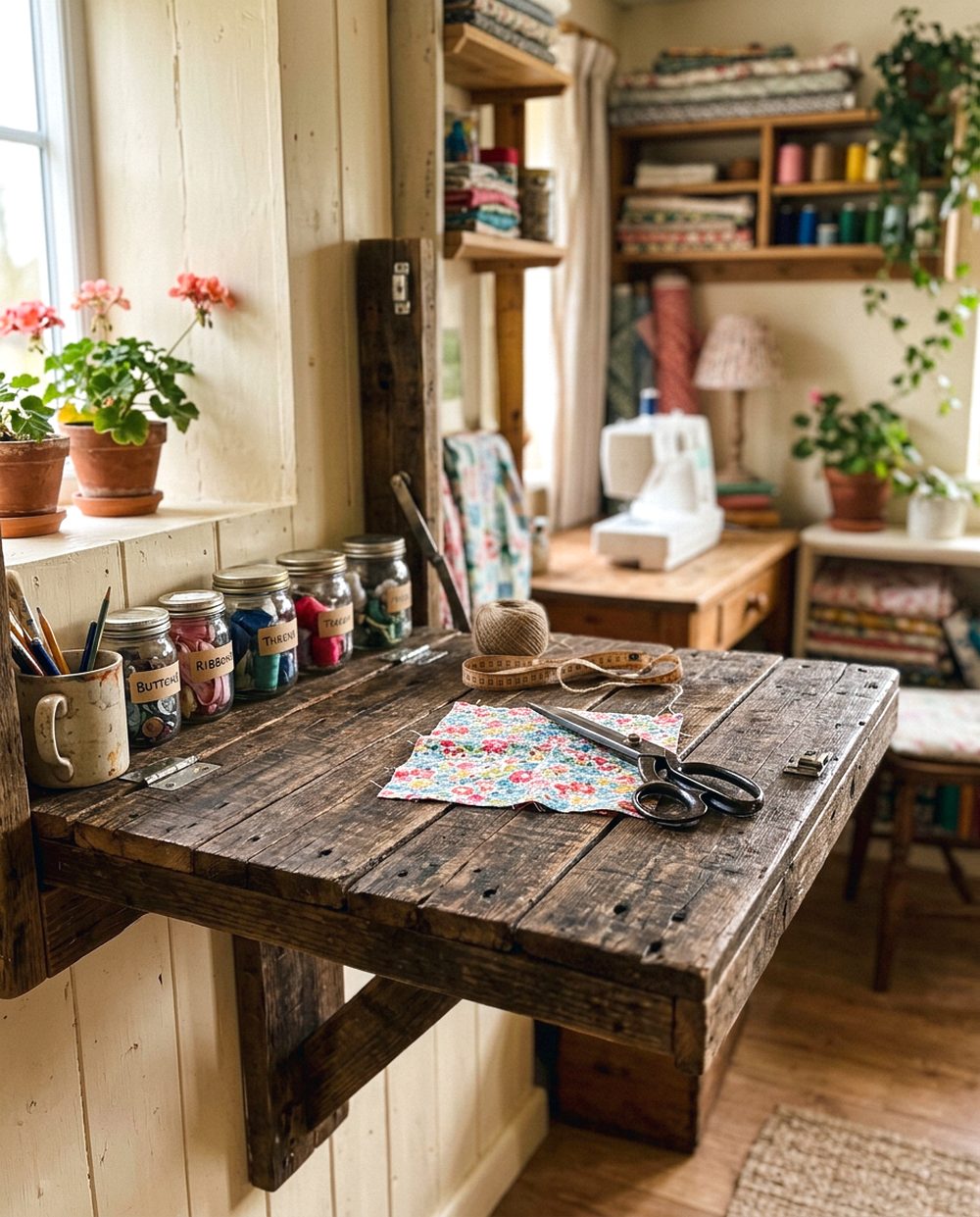 Rustic Craft Room Fold Down Table
