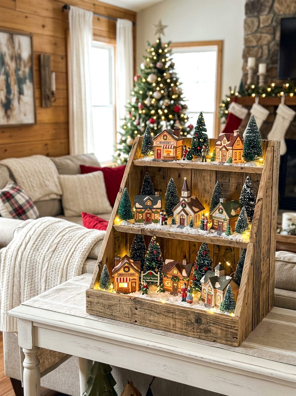Rustic Tiered Pallet Village Shelf