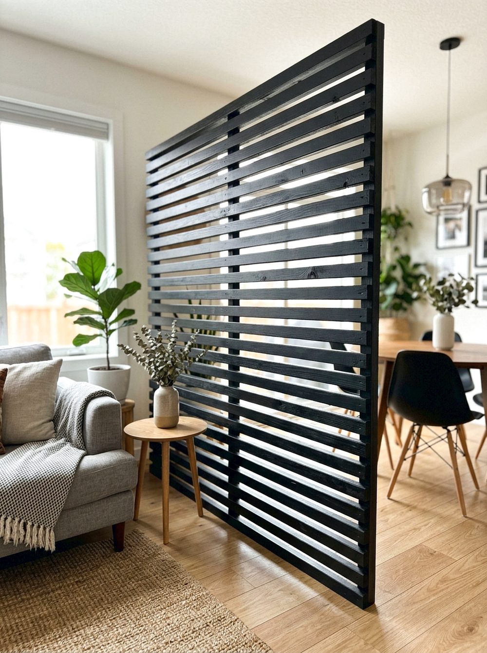 Slatted Black Wood Divider