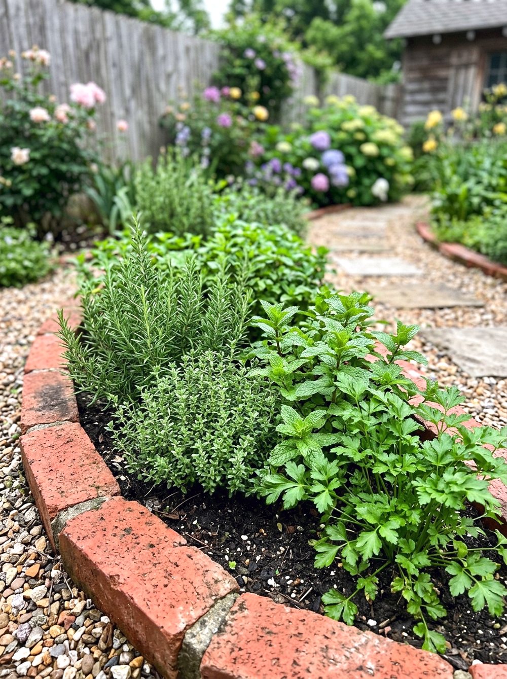 Small Herb Patch with Brick Edging
