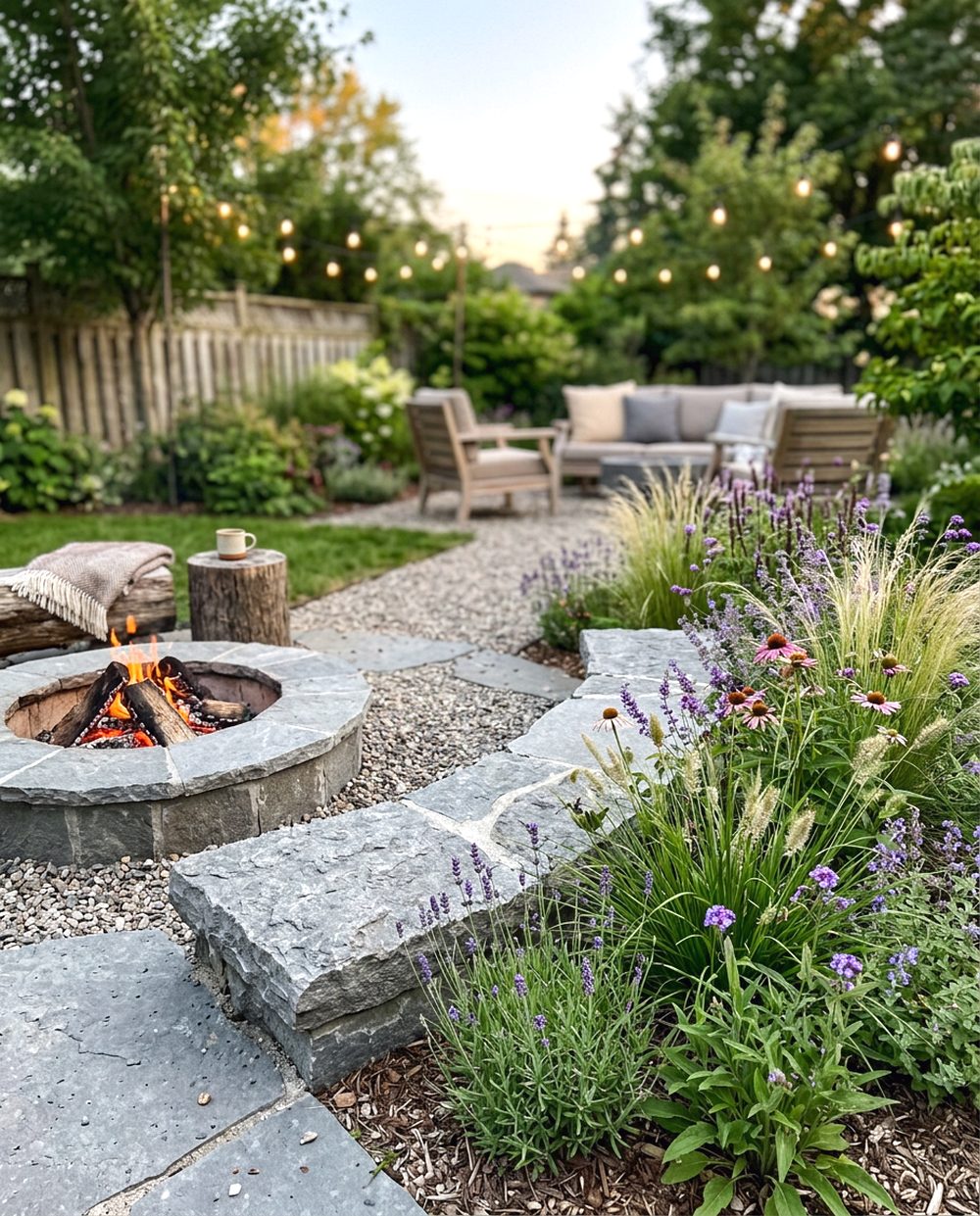 Stone Fire Pit Garden Border