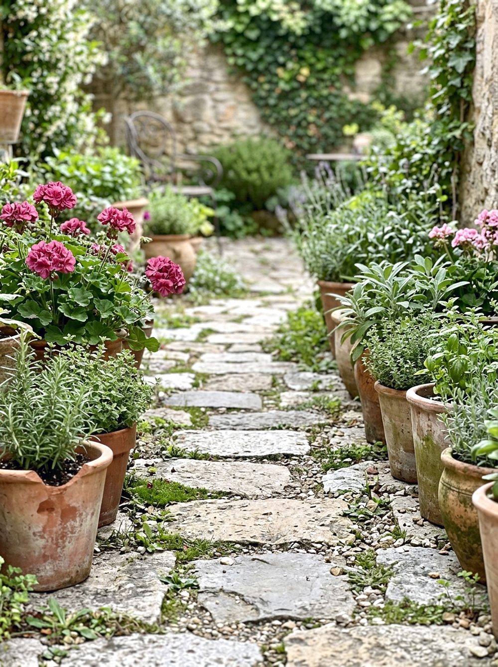 Stone Path With Potted Plants