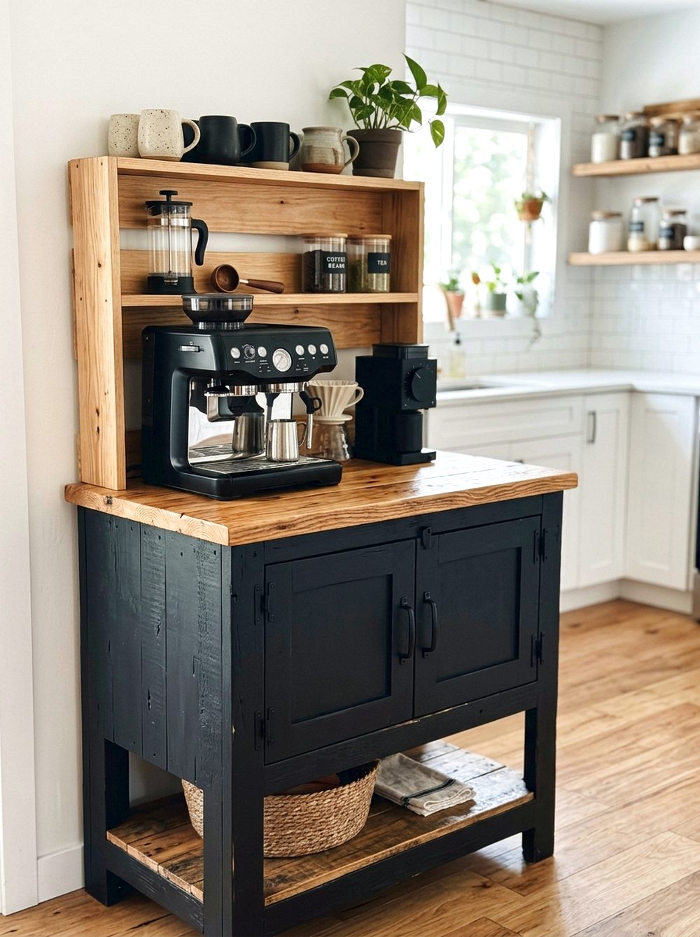 Two-Tone Pallet Coffee Station Cabinet