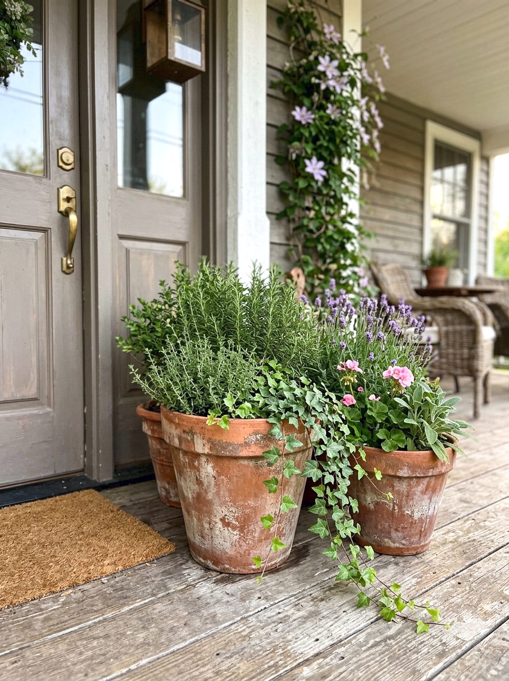 Vintage Pots by the Entry