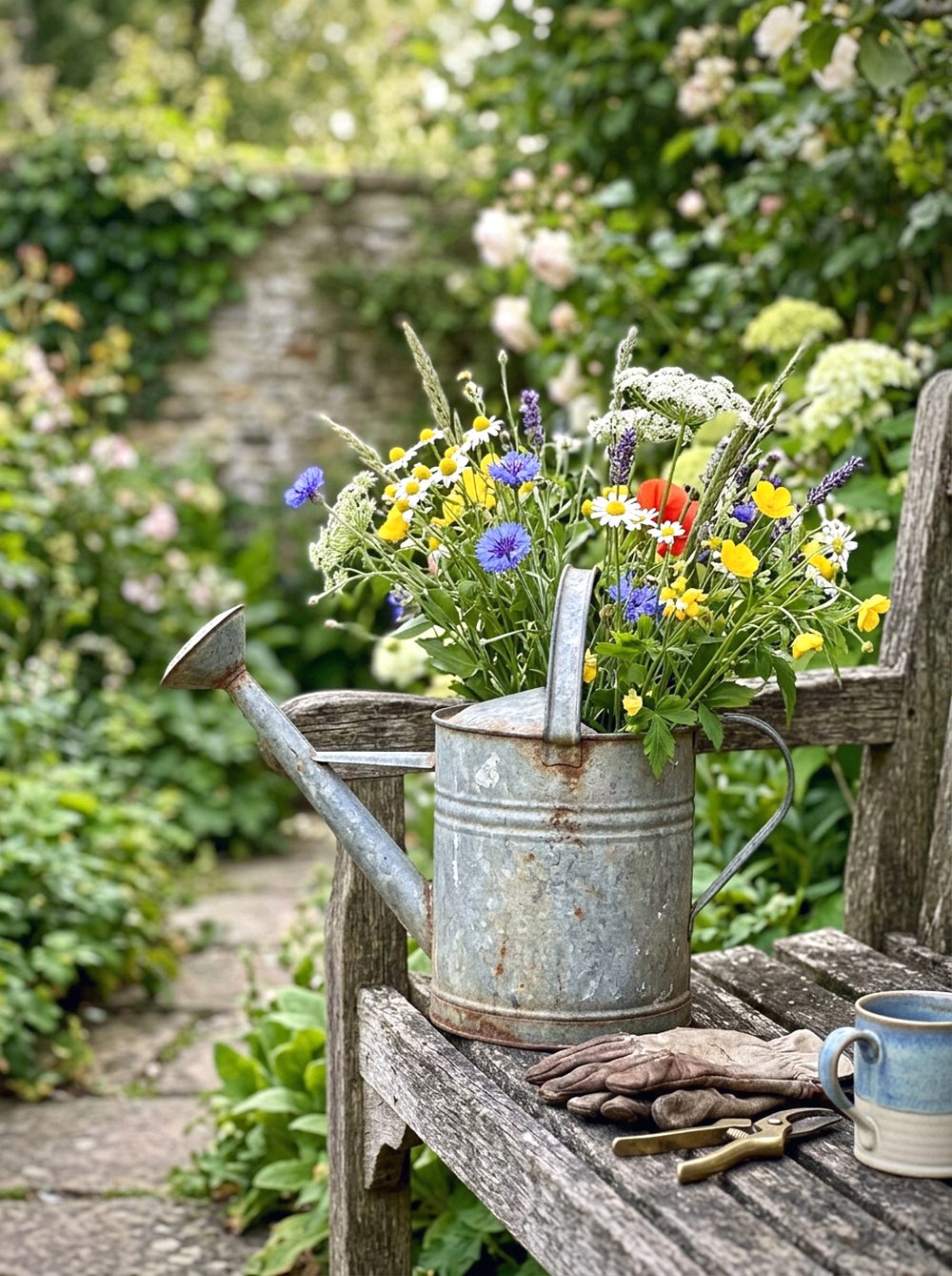 Vintage Watering Can Flower Display