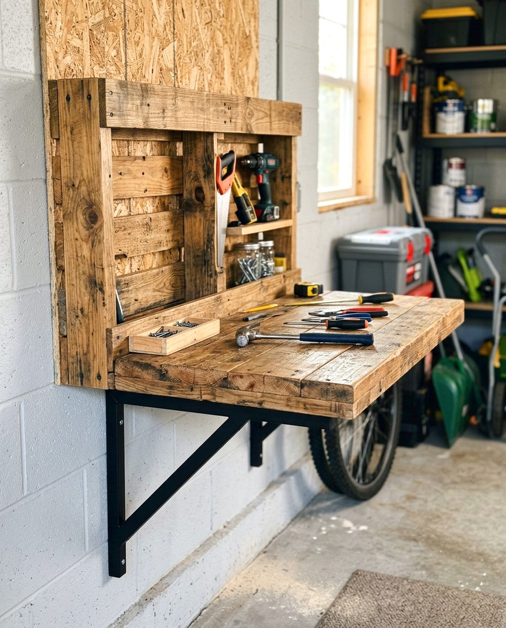 Wall-Mounted Garage Fold Down Bench