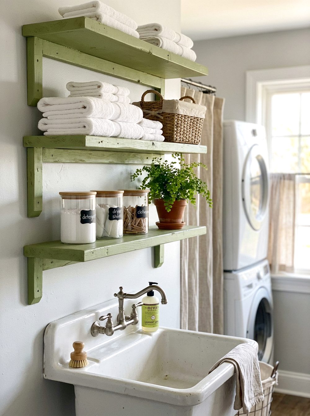 Wasabi Green Open Shelves