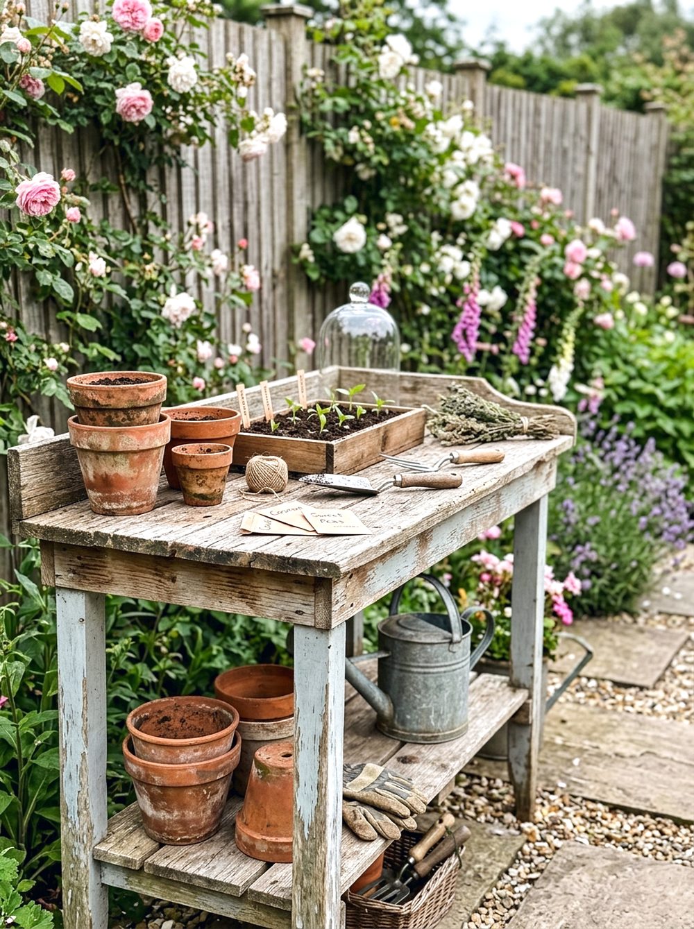 Weathered Wooden Potting Bench