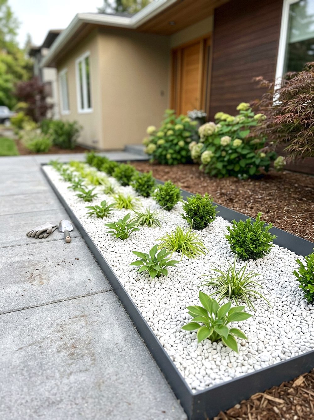 White Gravel and Green Plant Mix