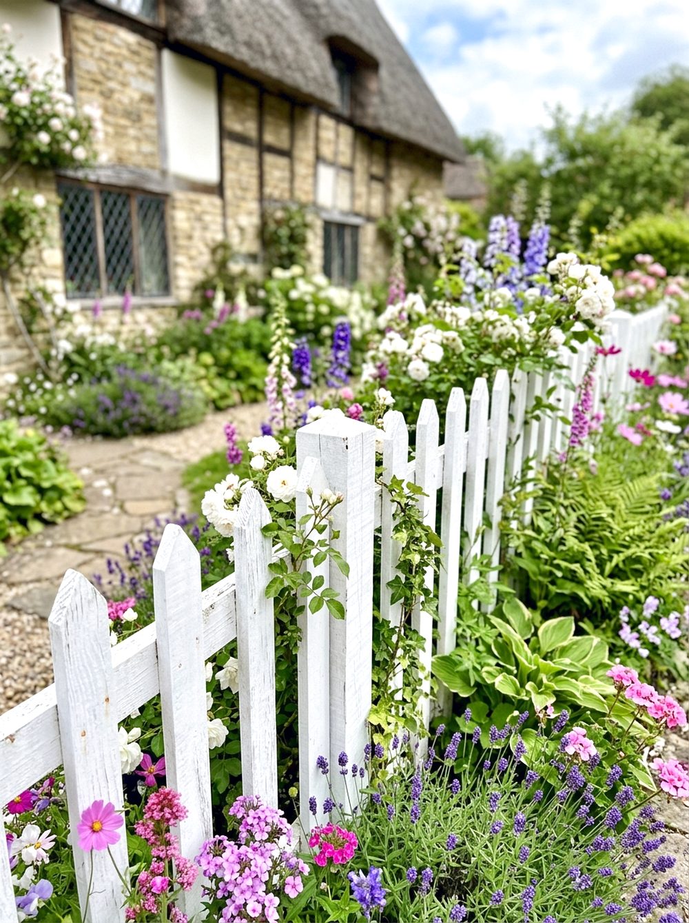 White Picket Fence with Blooms