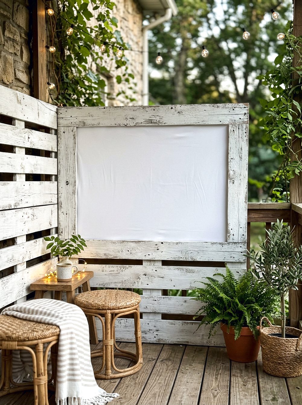 Whitewashed Pallet Screen Wall