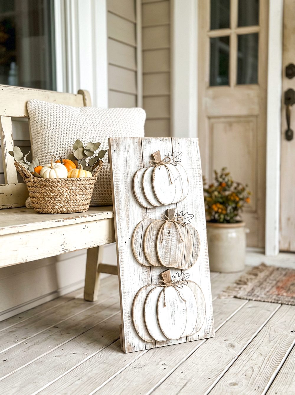 Whitewashed Pumpkin Welcome Sign