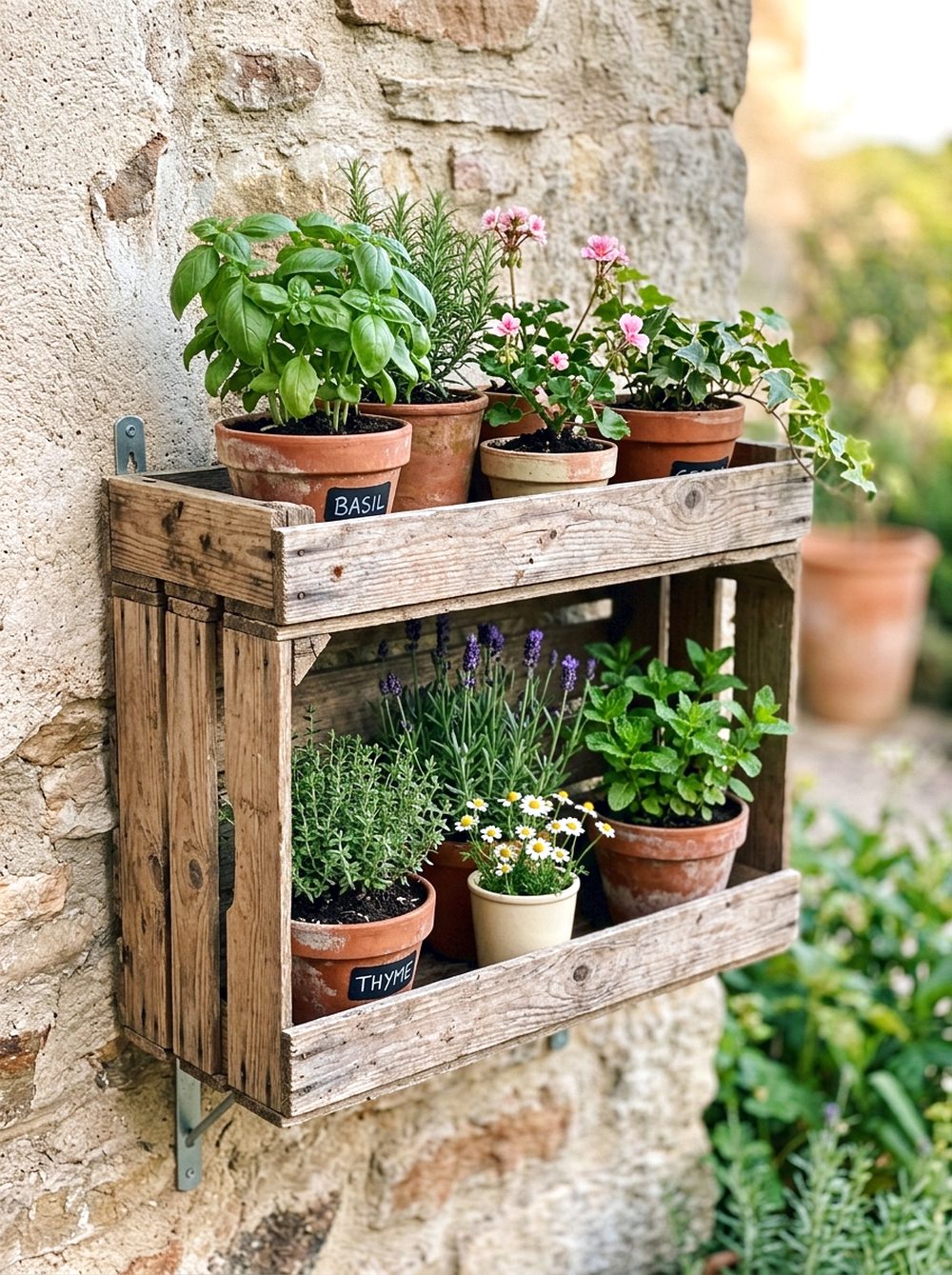 Wooden Crate Flower Shelf