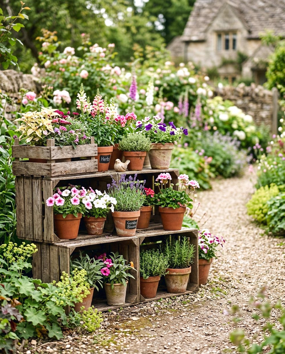 Wooden Crate Flower Stand