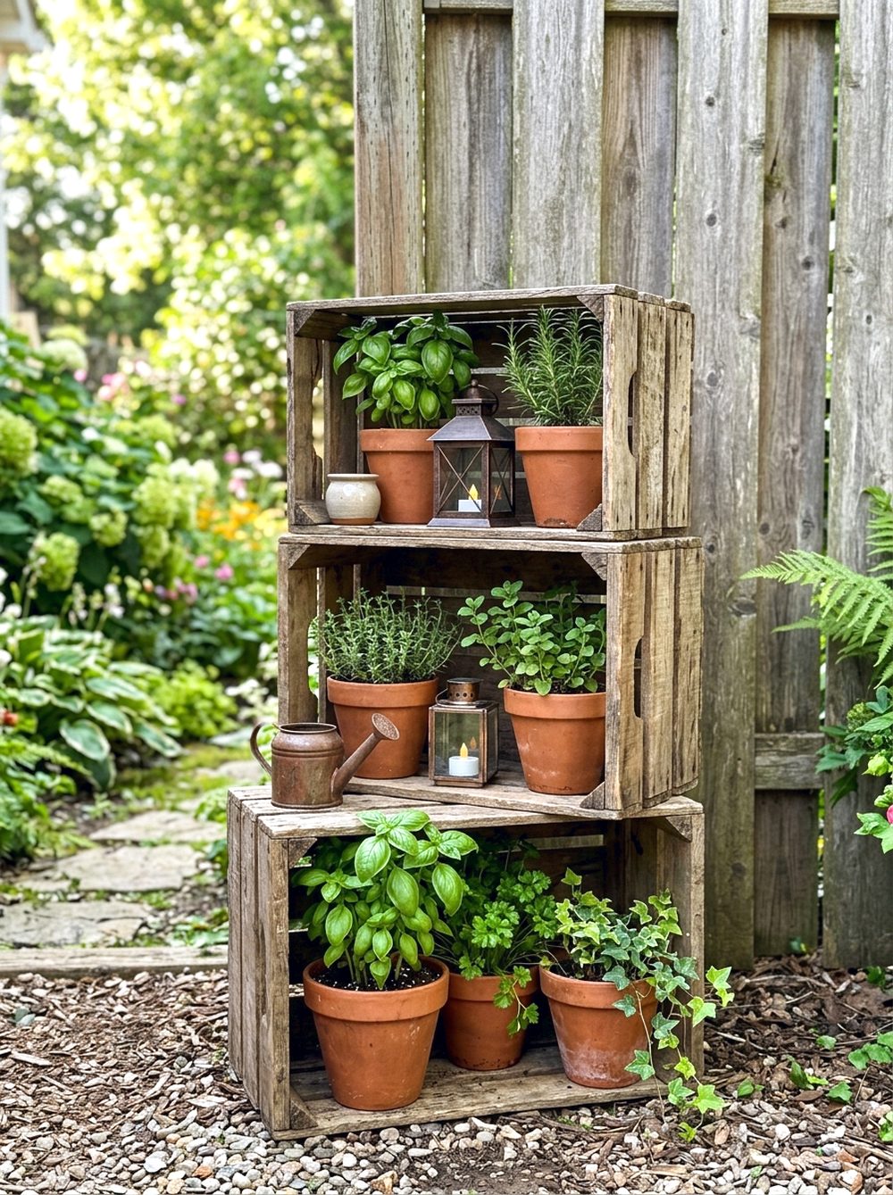 Wooden Crate Plant Shelf