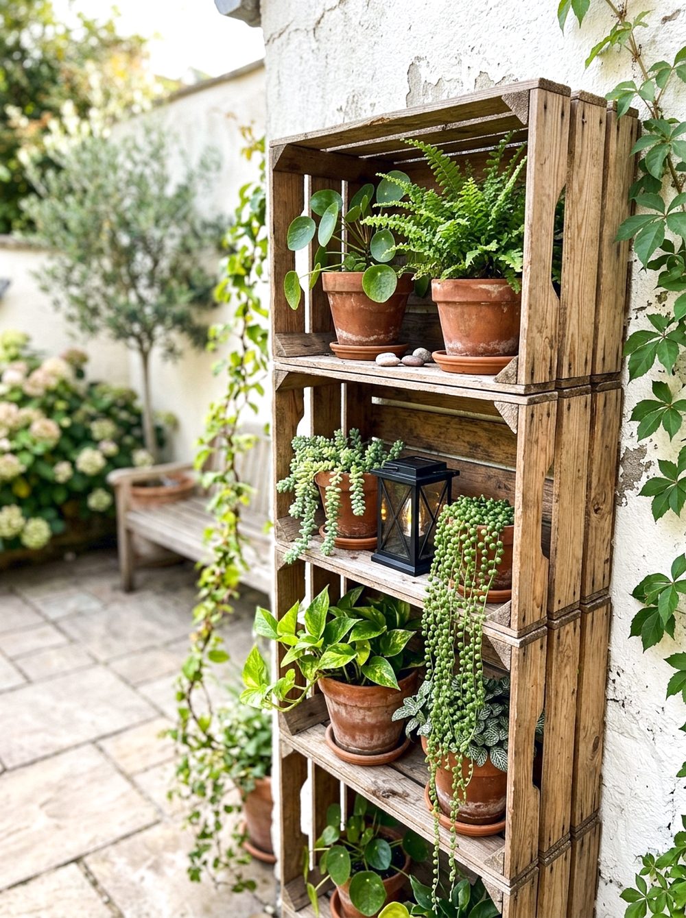Wooden Crate Plant Shelf