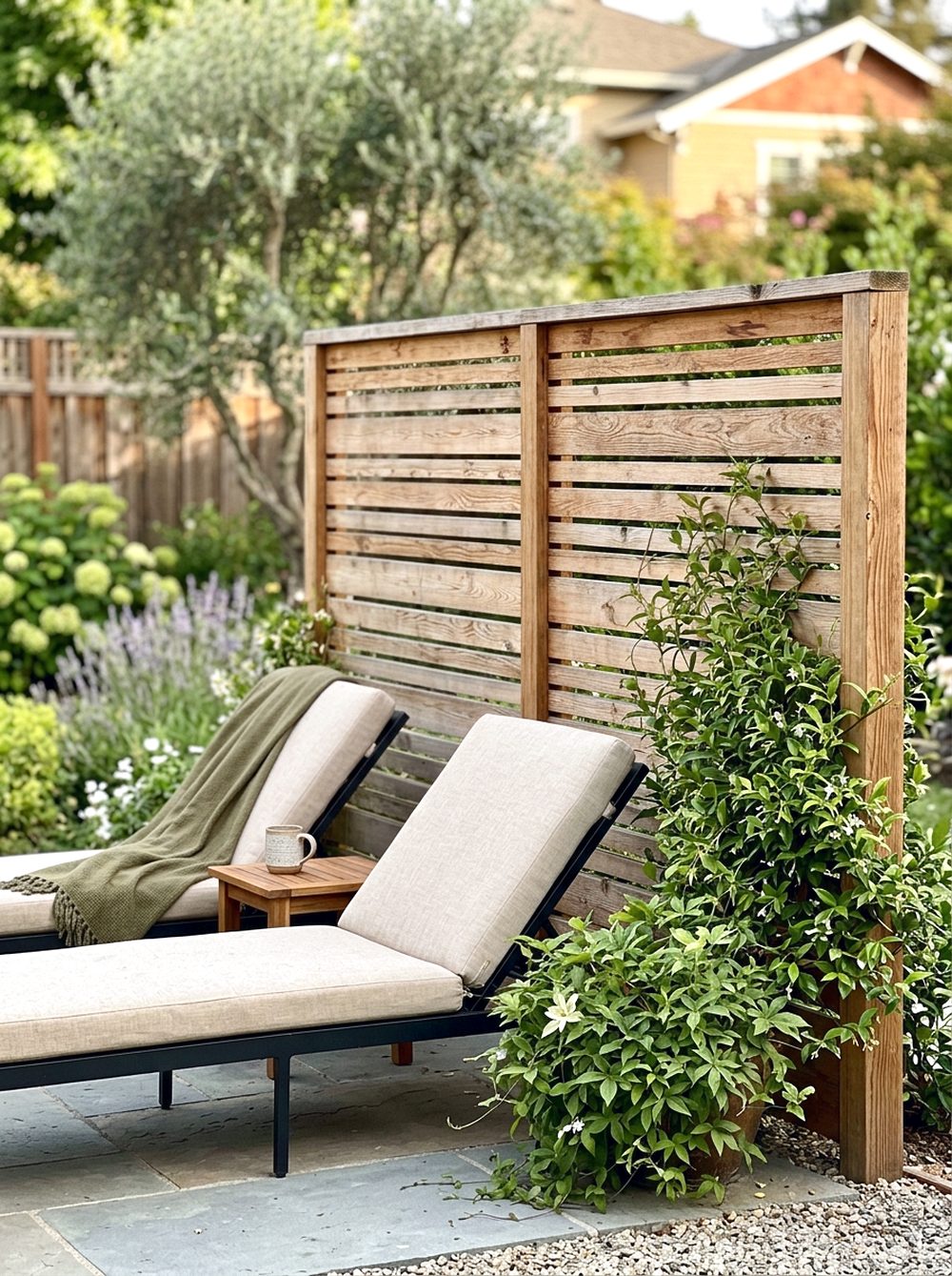 Wooden Slat Garden Privacy Screen